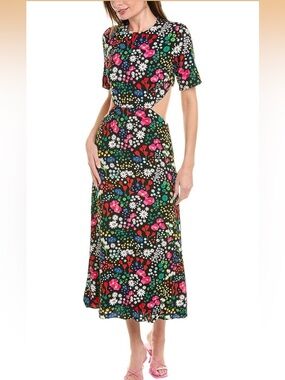 The Kooples Black Floral Cutout Maxi Dress with Pink & Green accents. Parisian